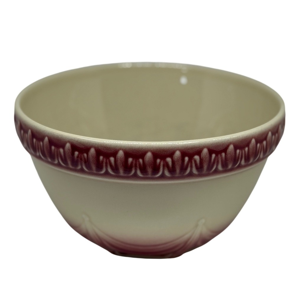 Longaberger Mixing Bowl American Craft Collection Cream Burgundy Pottery Kitchen